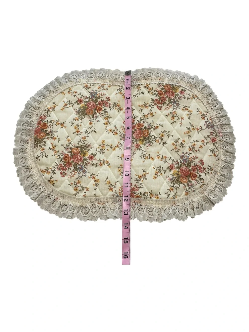 Vintage 70s Floral Quilted Lace Placemats - Cream with Rose Pattern (Set of 3)